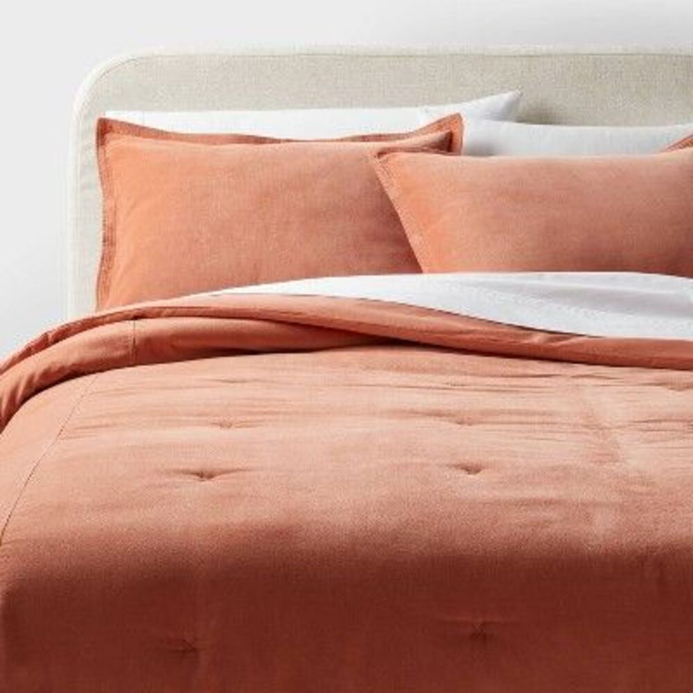 King Cotton Velvet Comforter and Sham Set Light Terracotta - Threshold